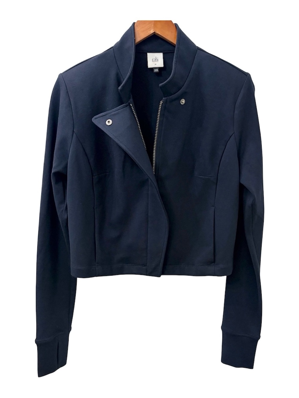 Cabi Womens Admiral Jacket Navy Blue Cropped Moto Style sz Medium
